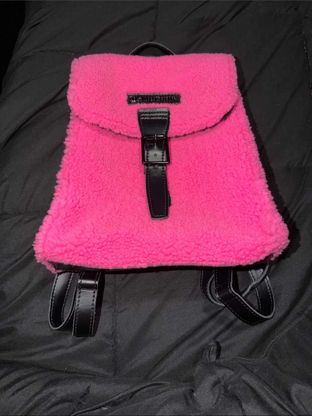 Dr. Martens Hot Pink Faux Shearling Backpack with Black Trim